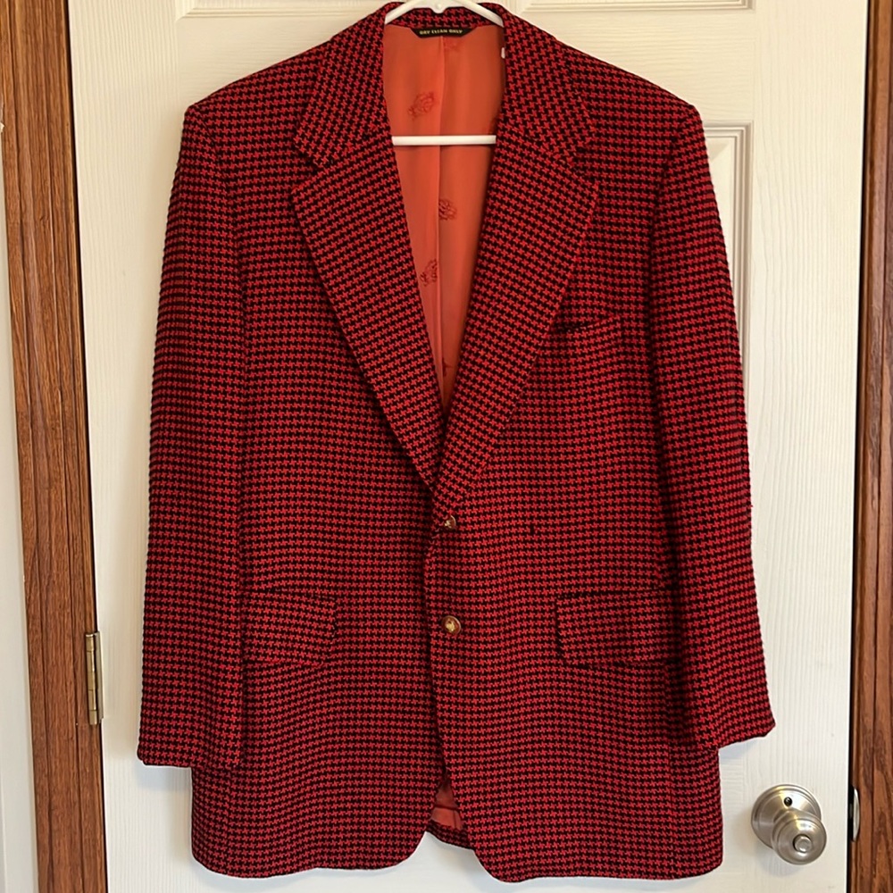 Vintage Pembrook 100% Cashmere Red & Black Houndstooth Blazer Jacket